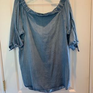 Blue jean off the shoulder blouse